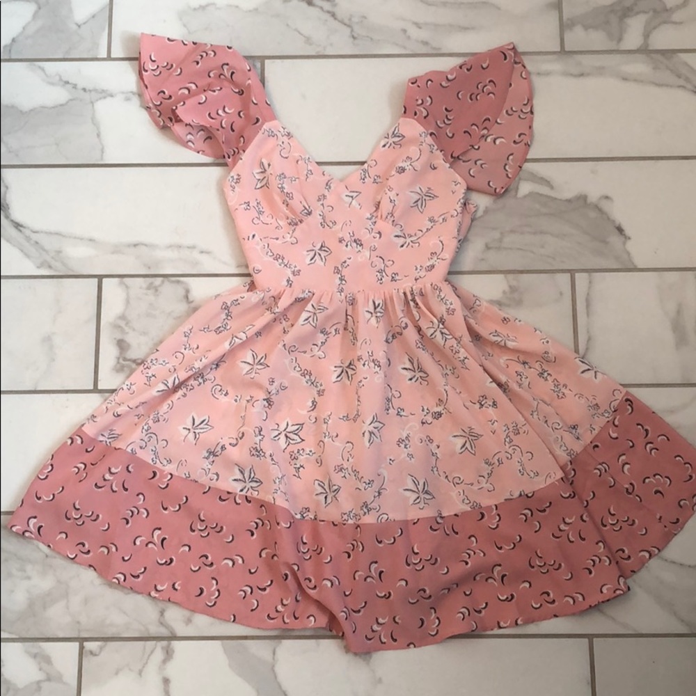 ASOS PETITE PINK PATTERNED DAY DRESS-SIZE 0